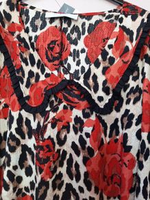 New leopard print and red rose dress with tag