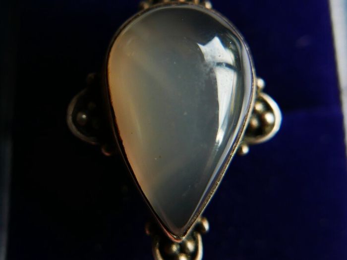 Vintage Agate Gemstone 925 Sterling Silver Jewelry Ring Size P - 7,3g