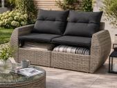 Garden Sofa 2 Seater With Storage Poly Rattan Patio Sofa With Cushions Outdoor Furniture