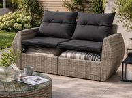 main image for ad Garden Sofa 2 Seater With Storage Poly Rattan Patio Sofa With Cushions Outdoor Furniture