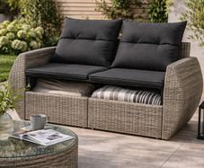 Garden Sofa 2 Seater With Storage Poly Rattan Patio Sofa With Cushions Outdoor Furniture