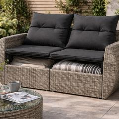 Garden Sofa 2 Seater With Storage Poly Rattan Patio Sofa With Cushions Outdoor Furniture