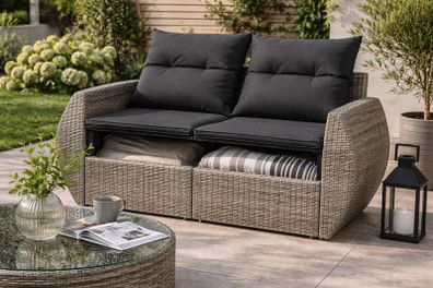 Garden Sofa 2 Seater With Storage Poly Rattan Patio Sofa With Cushions Outdoor Furniture