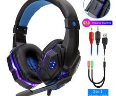 Led Light Wired Gaming Headphones With Microphone For Computer PS4 PS5 Xbox Bass Stereo PC Gaming Headset