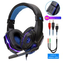 Led Light Wired Gaming Headphones With Microphone For Computer PS4 PS5 Xbox Bass Stereo PC Gaming Headset