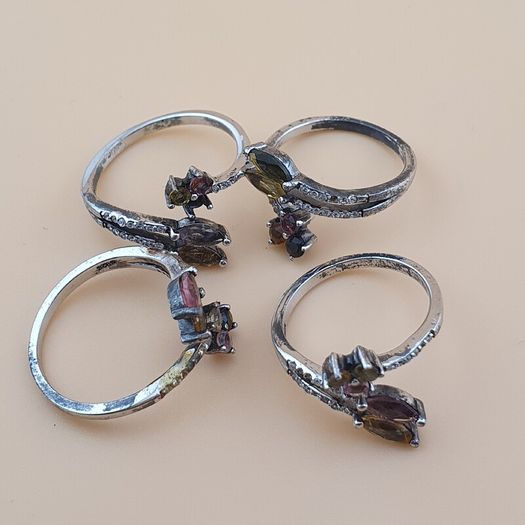 Vintage Tourmaline 925 Silver Rings Lot 4