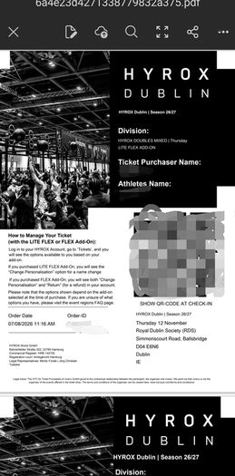 Hyrox Dublin Mixed Doubles Tickets November 2026