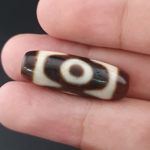 Antique 2 Eyes Himalayan Tibetan Agate Dzi Bead Amulet 29.6mm