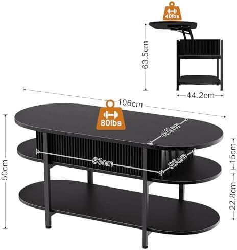 Coffee Table, Fluted Wood Center Table with Hidden Storage