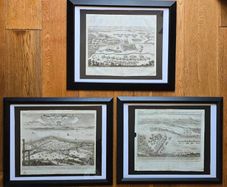 3 Matthaus Merian Antique Battle Engravings  17th Century Framed Set