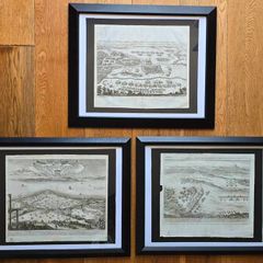 3 Matthaus Merian Antique Battle Engravings  17th Century Framed Set