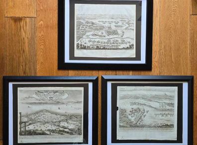 3 Matthaus Merian Antique Battle Engravings  17th Century Framed Set