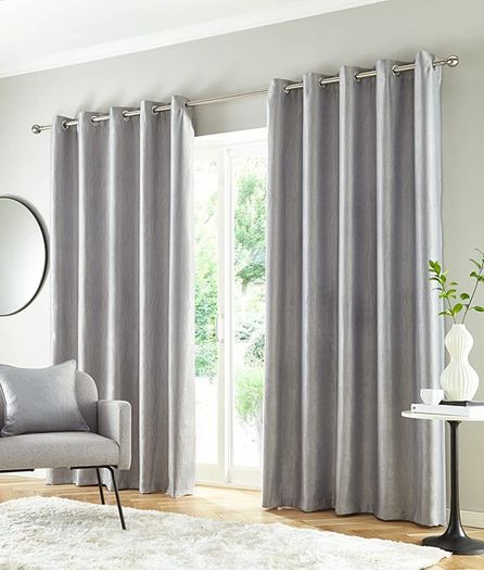 Goodwood Silver Thermal Insulated, Energy Saving, Blockout/Dimout Eyelet Pair of Curtains with Horizontal Wave Pattern 46 x 54 inch (FREE SHIPPING)
