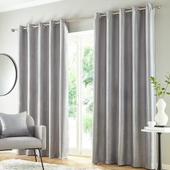 Goodwood Silver Thermal Insulated, Energy Saving, Blockout/Dimout Eyelet Pair of Curtains with Horizontal Wave Pattern 46 x 54 inch (FREE SHIPPING)