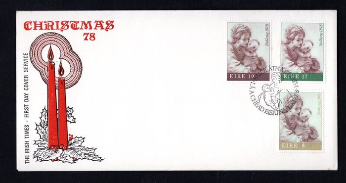 1978 Ireland Christmas : "The Virgin and Child" (Guercino) Commemorative Stamp Illustrated The Irish Times Addressed First Day Cover (FDC)