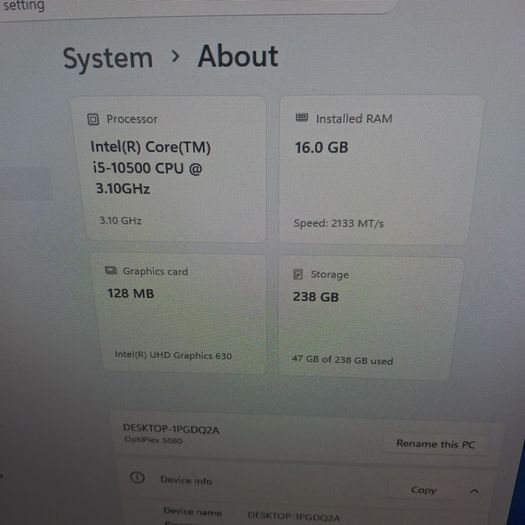 Dell OptiPlex 5080 SFF PC | Intel Core i5-10500 | 16GB RAM | 256GB M.2 SSD Desktop