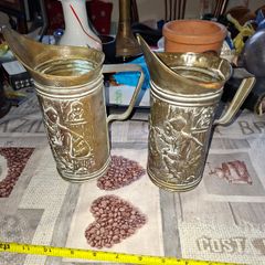 Beautiful Old Peerage Embossed Brass Pitchers featuring Pub Tavern Scenes, likely made in England, Postage Available, Price is for the 2,