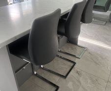 Set of 3 Grey Faux Leather Bar Stools