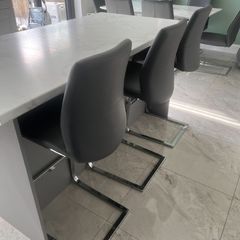 Set of 3 Grey Faux Leather Bar Stools