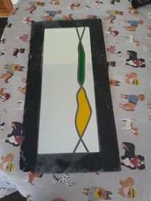 slate mirror with lead and stain glass