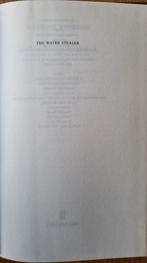 The Water Stealer. By Maurice Riordan. Hardback With Dustjacket In Very Good Condition.