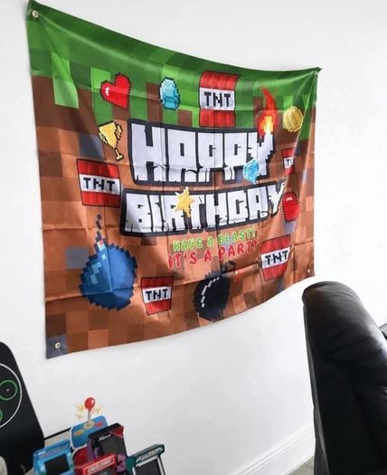 Pre Owned Gamer / Minecraft Style Birthday Party Decorations Bundle Set