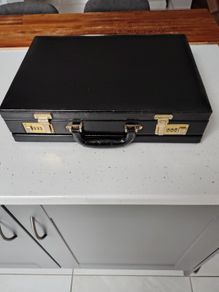 Vintage Black Leather Hard-Shell Attache Briefcase Executive Case