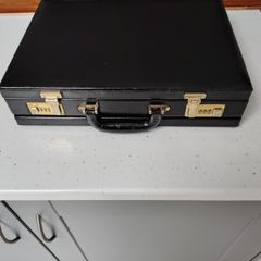 Vintage Black Leather Hard-Shell Attache Briefcase Executive Case