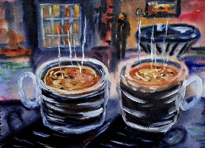 coffee is  waiting watercolour