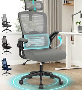Ergonomic Desk Chair -Dual Backrest Design with 2D Lumbar Support & Adjustable Headrest. Swivel Computer Chair with Flip-up Padded Armrest, Thickened Seat for Home/Work/Gaming