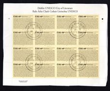 2013 Ireland Dublin - Unesco City of Work Literature Commemorative Stamp Sheetlet Plate 1A1A Fine Used with Dublin cancel of 16th May 2013 (First day of issue) on envelope extract
