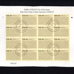 2013 Ireland Dublin - Unesco City of Work Literature Commemorative Stamp Sheetlet Plate 1A1A Fine Used with Dublin cancel of 16th May 2013 (First day of issue) on envelope extract