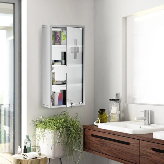 4 Tier Wall Mounted Medicine Cabinet, Stainless Steel