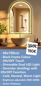LED Bathroom Mirror Black Demister Dual LED Touch Switch Bright Light Vanity Mirror