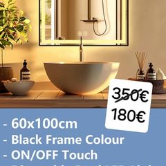 LED Bathroom Mirror Black Demister Dual LED Touch Switch Bright Light Vanity Mirror