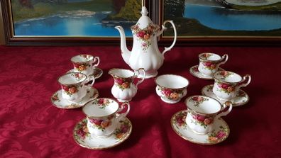 15 Piece Royal Albert Old Country Roses Bone China Gold Gilt Coffee Set For 6 Person Setting Made In England