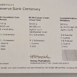 South African Reserve Bank Centenary 1921 to 2021 Proof Silver Coin Set Ltd 3,500