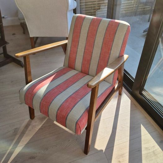 Newly Reupholstered Striped Accent Armchair