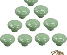10Pcs Round Colorful Ceramic Cabinet Knobs Single Hole Pull Handle for Drawer,Cupboard,Dresser,Door Green (FREE POSTAGE)