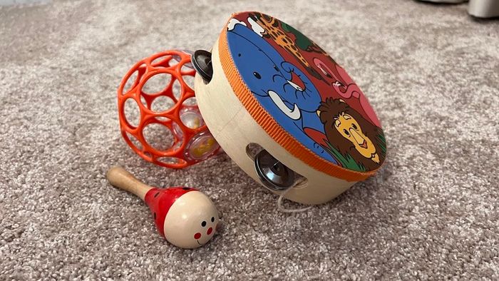 Set of 3 Baby's / Toddler's / Kids Rattle Toys - Maraca, O-Ball, Tambourine Drum Bell