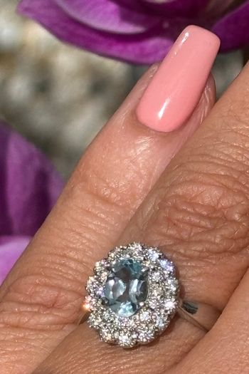 Vintage Aquamarine and Diamond 18ct Gold Cluster Ring