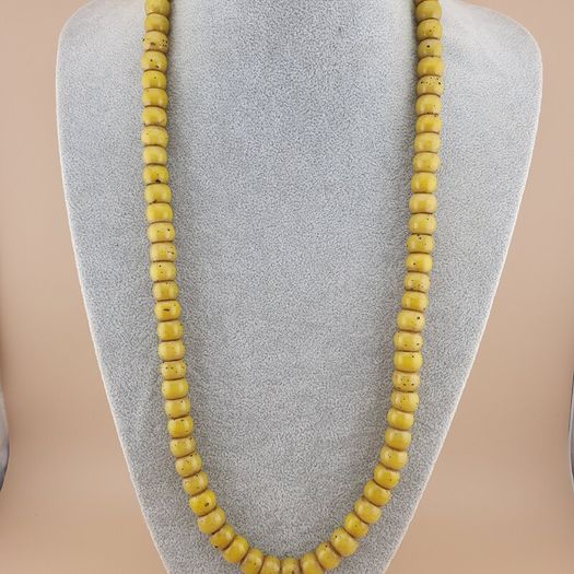 Antique Yellow African Style Glass Beads Strand 22 inches