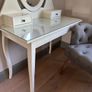 Elegant White Vanity Table & Mirror Set with Glass Top Image 2