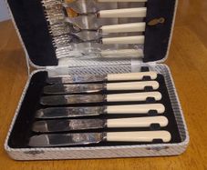 Vintage Sheffield silver Fish Cutlery Set W/ Faux Bone Handles