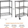 3-Shelf Storage Unit on Wheels with Height Adjustable Shelves and Adjustable Levelling Feet - 340kg Max Weight, Black Image 3