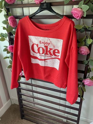 sweatshirt Coca Cola off shoulder red & white sweatshirt small