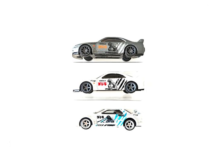 Hot Wheels Custom 3 pack, Nissan, Godzilla theme.