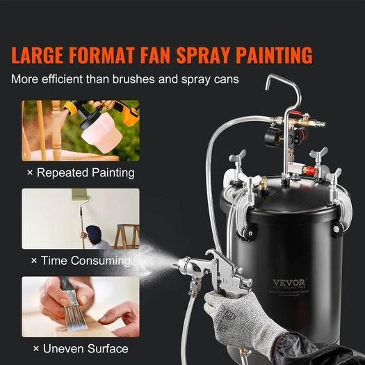 Spray Paint Pressure Pot 15L/3.75gal Pressure Pot Tank, 60 psi Adjustale Pressure, Steel Pressure Pot Paint Tank with Spray Gun, Hoses, Pressure Gauge, for Home Decor and Industry Painting