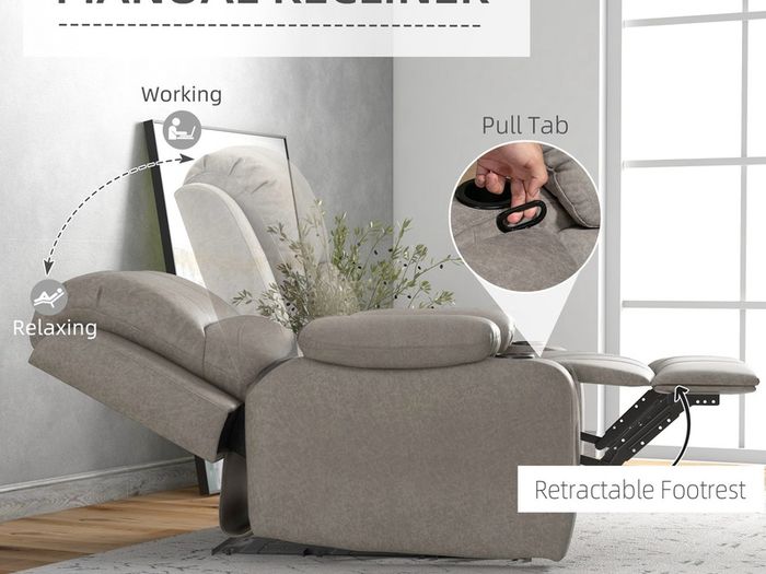 Recliner Armchair, Microfibre Reclining Chair with Adjustable Leg Rest, Cup Holder, for Home Living Room, Brown