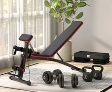 Foldable Weight Bench with Resistance Ropes, Adjustable Dumbbell Bench Sit Up Ab Bench for Multiuse Workout